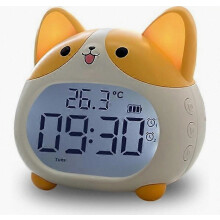 Réveil pour enfants - Design mignon en forme de chiot avec veilleuse, 6 sonneries d'alarme, fonction snooze, minuterie, affichage de la date et d
