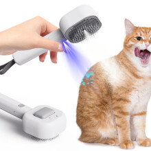 (White blue) Pet Spray Comb Cat Grooming Massage Brush Dog Deshedding Comb Anti-Splash Pet Hair Remover Blue