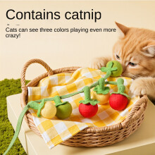 (3pc) Cat Toys Self-Entertainment Tomato Persimmon String Teaser Wand Durable Bite-Resistant with Bell Interactive Kitten Toy