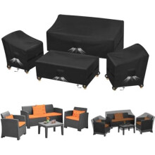 (4-teiliges Set) Kovshuiwe Outdoor Furniture Covers 4 Piece Set Waterproof 420D Oxford Patio Rattan Sofa Chair Cover Black