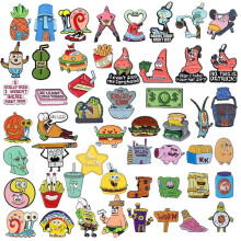(QHXZ3360) Cute Anime Brooch Set SpongeBob Metal Pins Squidward Patrick Burger Badge 6-Pack Cartoon Clothing Lapel Pin