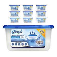 (Unscented) Dampex Interior Dehumidifier Moisture Absorber Damp Trap 500ml Tub Pack of 10