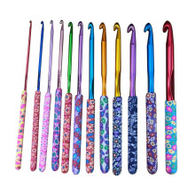 (B) Handmade Crochet Hooks Set 12 Pcs Soft Clay Floral Handle Metal Yarn Needles for Knitting
