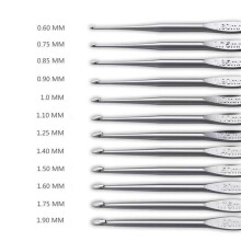 Stainless Steel Crochet Hooks Set Single-Ended Knitting Tools Complete Sizes Silver 12Pcs