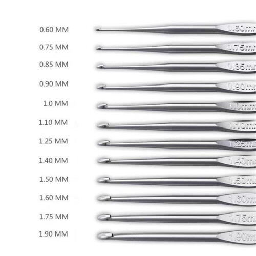 Stainless Steel Crochet Hooks Set Single-Ended Knitting Tools Complete Sizes Silver 12Pcs