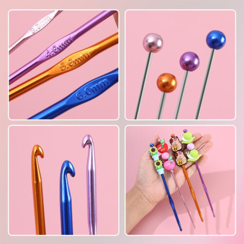(blue) Crochet Hook Set DIY Yarn Knitting Tools Creative Craft Kit Ergonomic Handles for Beginners