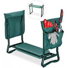 (Single) Relaxdays Green Foldable Garden Kneeler Soft Kneeling Pad 2 Tool Pockets 150kg Capacity 50x60x27.5cm EVA