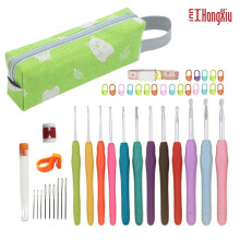 (Gray) 30PCS Crochet Hook Set TPR Soft Grip Ergonomic Handle Colored Aluminum Crochet Needles DIY Knitting Tools for Beginners