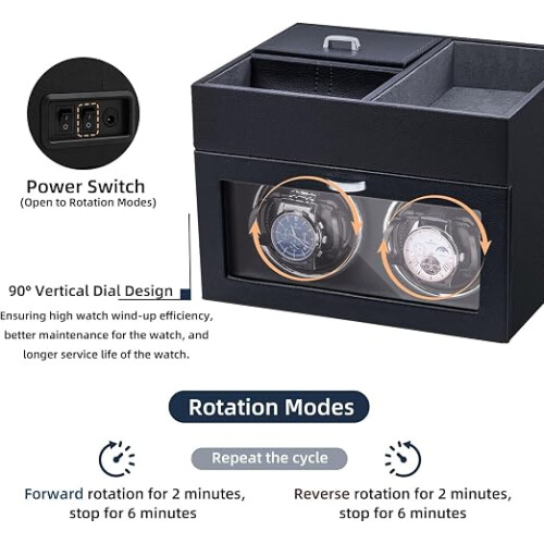 Luxury Double Watch Winder with Storage & LED 2