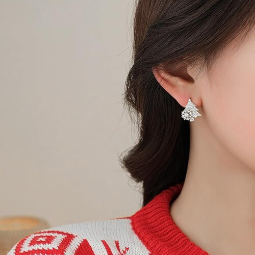 Christmas Tree Earrings Women Micro-inlaid Zircon Silver 2