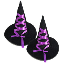 Witch Hat with Gold Velvet Ribbon for Adults