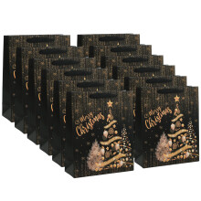 Black and gold Christmas gift bags 12 pcs