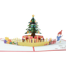 3D Christmas Card with Envelope Featuring Tree and Santa