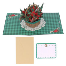 3D Christmas Greeting Cards with Envelope and Flower Basket