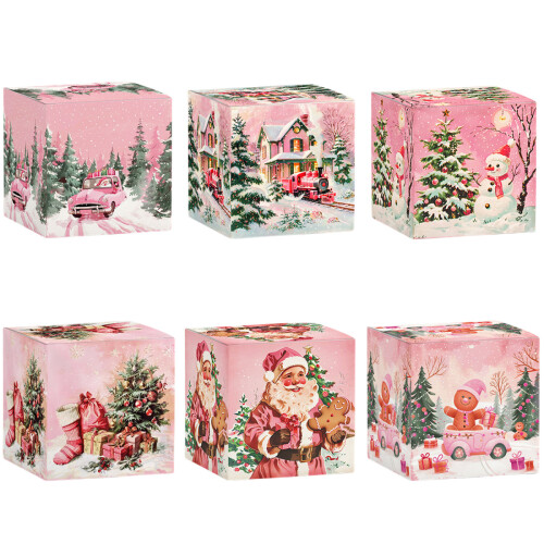 Pink Christmas Paper Gift Boxes Santa Theme