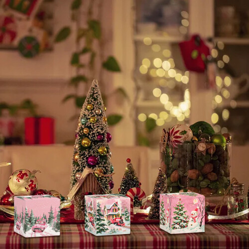 Pink Christmas Paper Gift Boxes Santa Theme 2