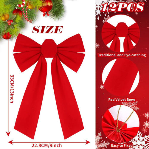 Red Velvet Christmas Bows Large 12PCS 1