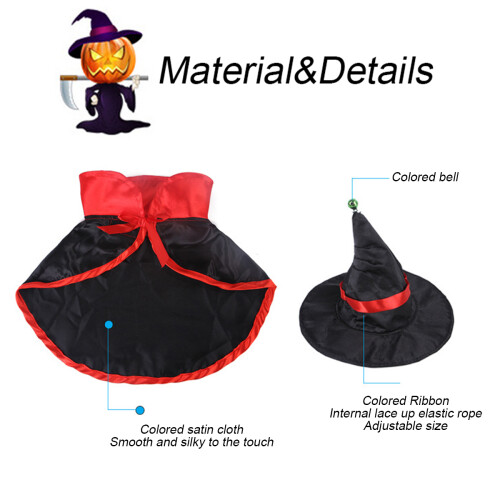 Halloween Cat Costume Vampire Cloak Witch Hat Adjustable 2