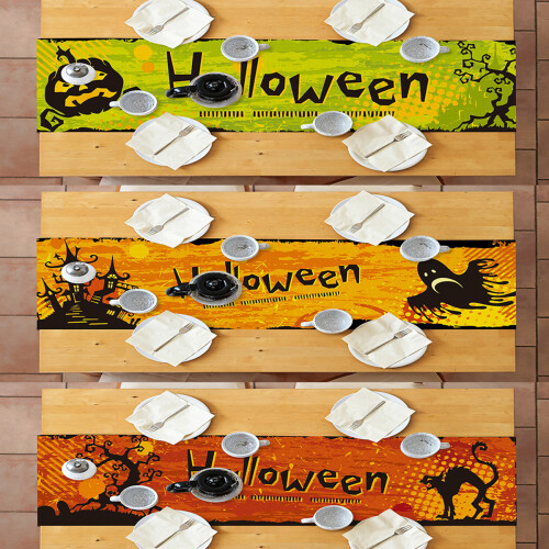Halloween Table Runner Witch Cat Pumpkin 13x70in