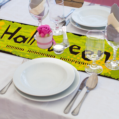 Halloween Table Runner Witch Cat Pumpkin Design Rectangle 2
