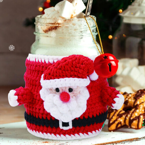 Knitted Christmas Coffee Sleeve with Xmas Tree Pattern 1