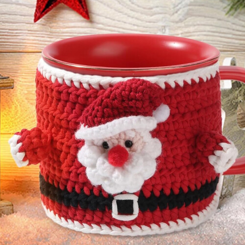 Knitted Christmas Coffee Sleeve with Xmas Tree Pattern 2