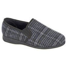 (UK 13) Sleepers Joseph Men's Grey Check Textile Twin Gusset Slipper