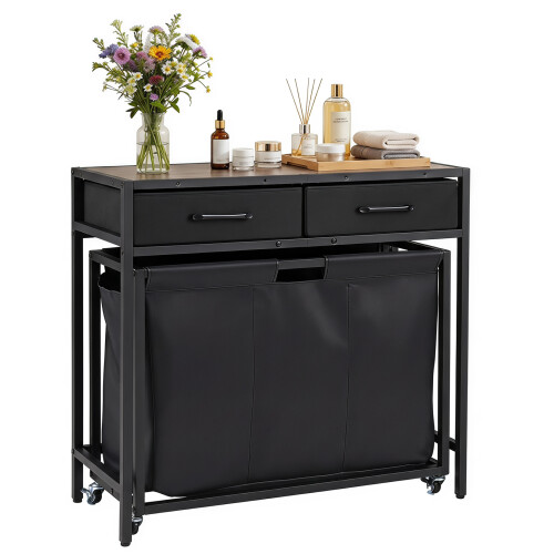 Costway 2-in-1 Laundry Basket Organizer with 3 Sections & Wheels