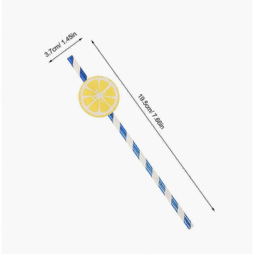 Lemon Pattern Paper Straws for Party, 50pcs Blue Decorative Drinking Straws 1