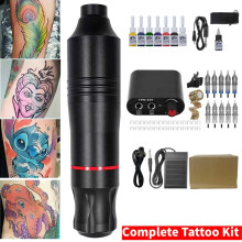42PCS Tattoo Machine Kit Motor Pen Complete Tattoo Gun with Color Inks Needles