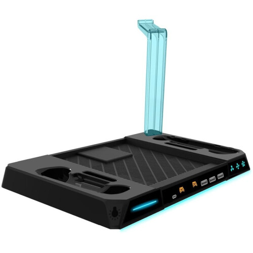 For Steam Machine Vertical Stand Multi-Function Charging Cooling Fan Base RGB Colorful Light Handle Charger Bracket 2