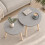 (Grey) Set of 2 Round Nesting Coffee Tables Pine Legs 3