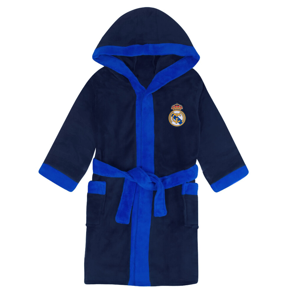 Real Madrid Official Gift Mens Fleece Dressing Gown Robe Navy Blue Medium