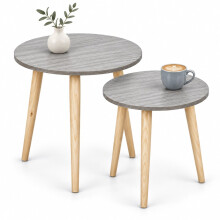 (Grey) Set of 2 Round Nesting Coffee Tables Pine Legs