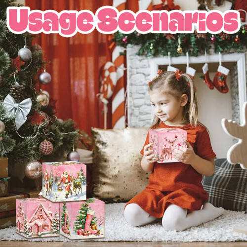 Pink Christmas Paper Gift Boxes Santa Theme 1