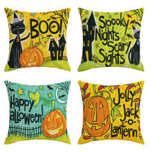 Linen Throw Pillow Covers Halloween Pumpkin Theme 4 Pack