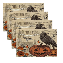 Halloween Placemats Set Skeleton Pumpkin Candy Design 4pcs