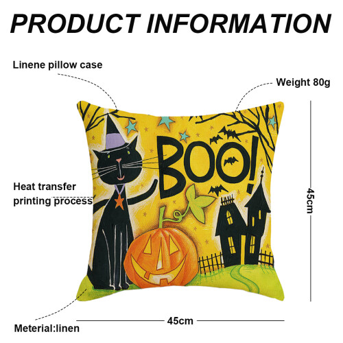Linen Throw Pillow Covers Halloween Pumpkin Theme 4 Pack 1