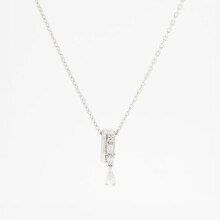 Swarovski Silver Tone Imber Necklace | Pavé Crystal Oval Pendant & Teardrop Charm