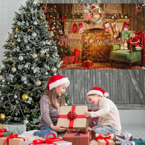 Christmas Backdrop Red Santa Tree Photo Background 2