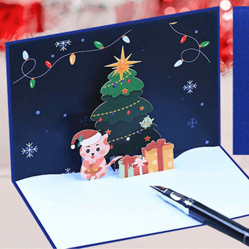 Christmas Pop-Up Card 3D Tree Animal Gift with Message 1