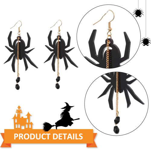 Halloween Acrylic Stud Earrings Black Spider Ghost Skull 1