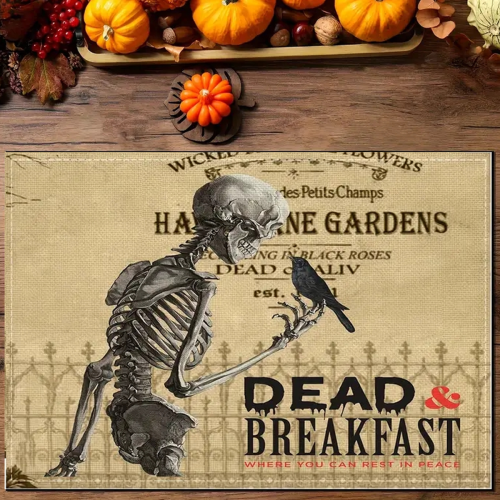 Halloween Table Napkins Set Haunted House Pumpkin Rustic 4 1