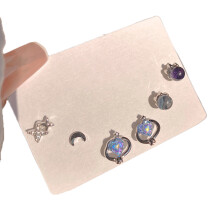 Silver Rotatable Cubic Stud Earrings Set for Women