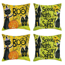 Linen Throw Pillow Covers Halloween Pumpkin Theme 4 Pack
