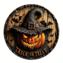 Halloween Pumpkin Door Hanger Wooden Wreath 1 pc