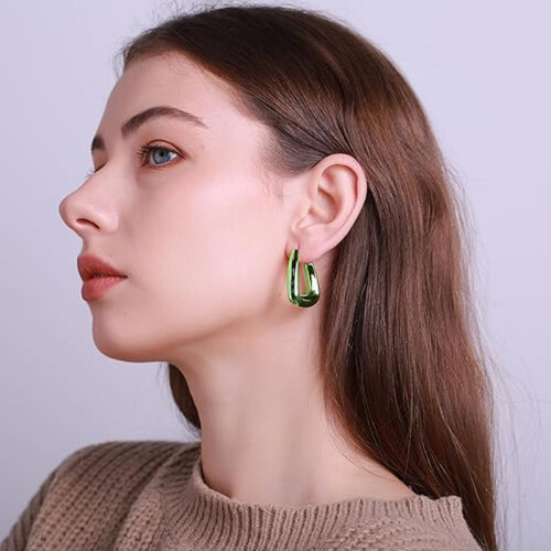 Resin Huggie Earrings Colorful Dome Geometry 1