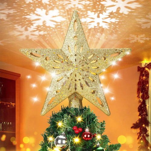 LED Christmas Tree Topper Star Snowflake Rotating Lamp 2