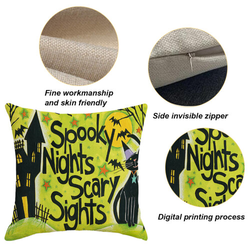 Linen Throw Pillow Covers Halloween Pumpkin Theme 4 Pack 2