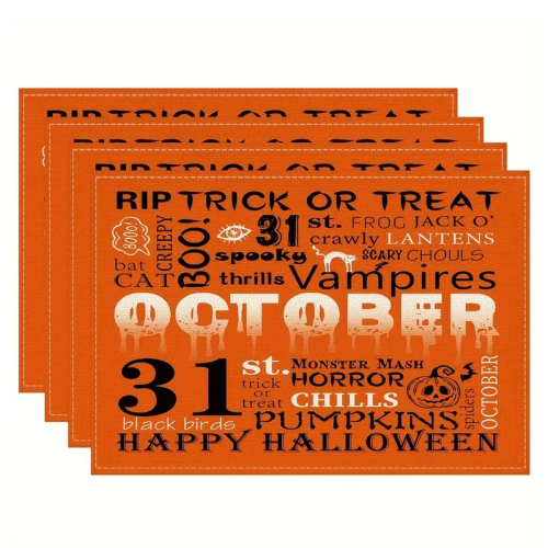 Halloween Table Napkins Set Haunted House Pumpkin Rustic 4